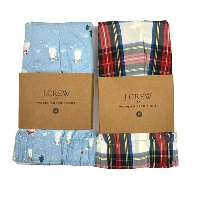 J Crew Boxers Men's Medium 2 Pair Snowman & Red Ivory Plaid Boxer Shorts - Image 1 of 4