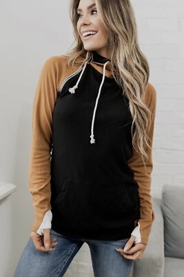 Moletom com capuz Ampersand Avenue feminino preto/mostarda colorblock capuz duplo G - Imagem 1 de 4