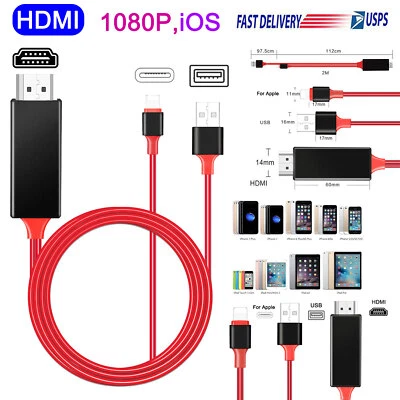 HDMI Mirroring Cable Phone to HDTV Adapter For iPhone 14/13/12/11/XS/Max/XR 67/8 - Image 1 of 4