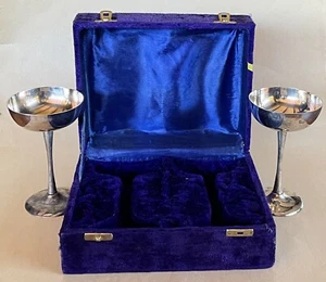 WEDDING GOBLET Set Bridal TOASTNIG Stemware in VELVET BOX Vintage EPNS SILVER - Picture 1 of 8