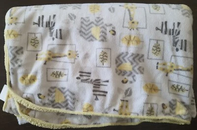 Just Born Yellow Gray Safari Jungle Animal Blanket Sherpa Giraffe Elephant Zebra - Image 1 of 4