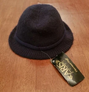 NWT Vtg ARIS KNITS Thermal Puff Isotoner Dark Blue Fuzzy Bucket Cloche Hat USA - Picture 1 of 11