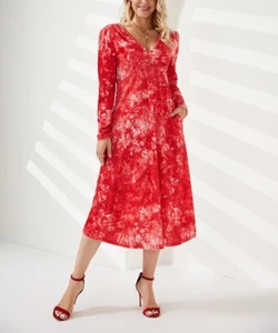 Abito donna XL NUOVO CON ETICHETTE Susan Betro LS rosso tie dye velluto tasche vita impero - Foto 1 di 5