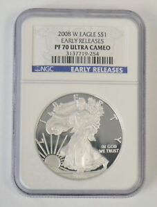 2008 W US Mint Proof Silver Eagle Early Release Bullion Coin Certified NGC PF70