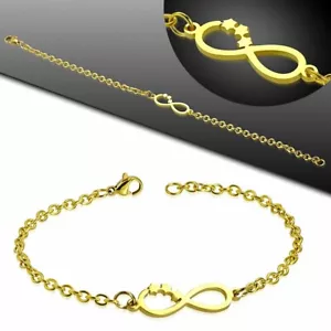 Braccialetto Catena Maglie Simbolo Infinito IN Acciaio Inossidabile Dorato - Foto 1 di 1