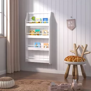 Kids Bookcase Wall-mounted Bookshelf Display Storage Rack With 4 Tier Shelves - Picture 1 of 5