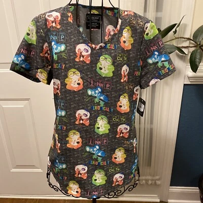 New Cherokee Modern Classic Grey Science Animals Extra Small XS women scrub top - Image 1 of 4