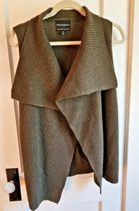 Cythia Rowley woman Sz S sweater vest open front green drapey 100% Merino wool - Picture 1 of 7