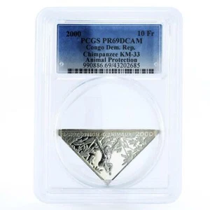 Congo 10 francs Animal Protection Chimpanzee Fauna PR69 PCGS silver coin 2000 - Picture 1 of 2