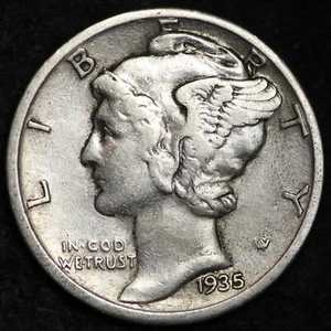 1935 P Mercury Dime circulado 90% plata extra fina XF - Imagen 1 de 2