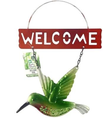 Welcome Garden Sign Humming Bird Bright Colour and Sparkle Detail Hanging Sign - Image 1 of 4