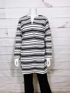 Ellos Womens Blazer Size 10 Black & White Striped V-Neck Lined 2 Snap Buttons - Picture 1 of 8