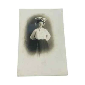 Postcard RPPC Young Woman Girl Large Hat Edwardian Clothing Fashion Vintage JA - Picture 1 of 3