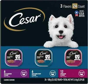 Cesar Filets in Gravy Wet Dog Food 24 Pack – Beef Variety, 3.5 oz Trays - Picture 1 of 6
