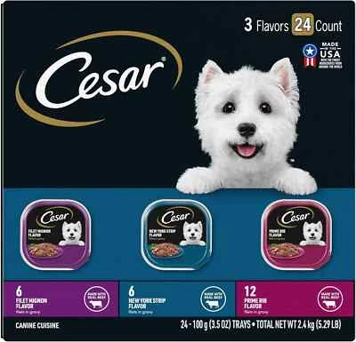 Cesar Filets in Gravy Wet Dog Food 24 Pack – Beef Variety, 3.5 oz Trays