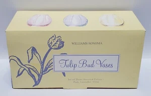 WILLIAMS-SONOMA TULIP BUD VASES (SET OF 3) - WHITE, PINK, PURPLE EASTER / SPRING - Picture 1 of 5