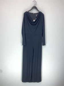 DKNY Black Long Sleeve Cowl Neck Wide Leg Jumpsuit Size 12 New with Tags - Picture 1 of 17