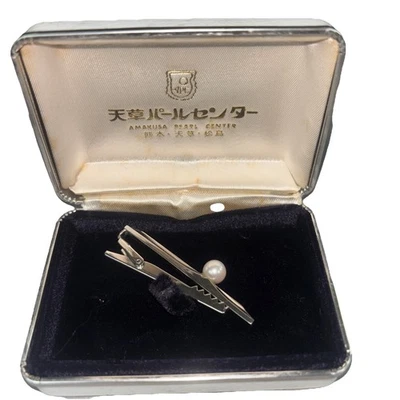 Barra Clip Corbata Mikimoto Ginza Tokyo Plata Esterlina Perla con Caja Original Foto 1 de 3