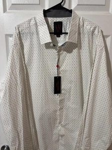 Linea Uomo Shirt Mens 4XL White Black Polka Dot Stretch Button Down Long Sleeve - Picture 1 of 12