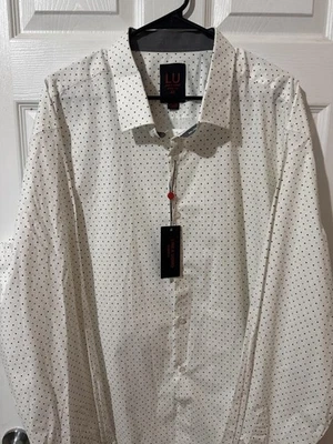 Linea Uomo Shirt Mens 4XL White Black Polka Dot Stretch Button Down Long Sleeve - Image 1 of 4