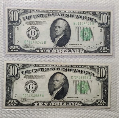 1934 A $10 Federal Reserve Note Set Green Seal New York & Chicago Lot of 2 Notes - Image 1 of 4