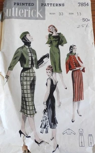 Vintage 50er Jahre Butterick 7854 Kleid Rock Jacke SCHNITTMUSTER 13 33 Oberweite - Bild 1 von 5