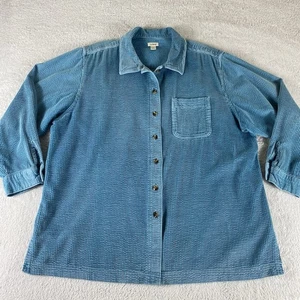 LL Bean Damen Top Größe 1X Blau Cord Knopfleiste Hemd Brusttasche Hausarbeit Bauernhof - Bild 1 von 13