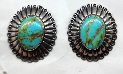 Hermosos pendientes grandes turquesa de plata esterlina del suroeste de colección Foto 1 de 4