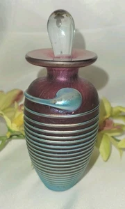 Vintage R. Held Pflaume/Türkis irisierend Gewinde Design Parfüm Flakon mit klarem Dauber - Bild 1 von 5