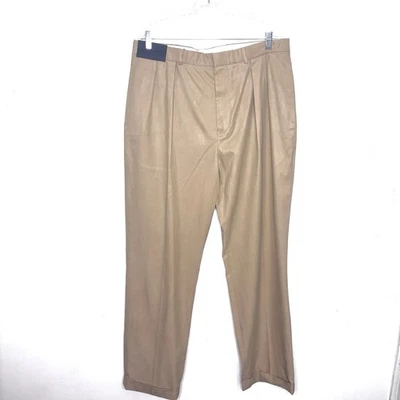 Pantalones de vestir Polo Ralph Lauren 38x34 caqui tostado seda mezcla de algodón pantalones pantalones Foto 1 de 4
