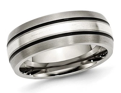 Mens 8mm Titanium Wedding Band Ring with Sterling Silver Inlay - Image 1 of 4