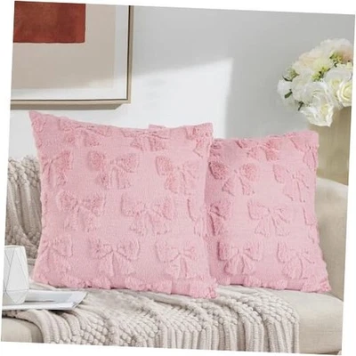 Juego de 2 fundas de almohada de arco, fundas de almohada coqueta con lazos rosa oscuro Foto 1 de 4