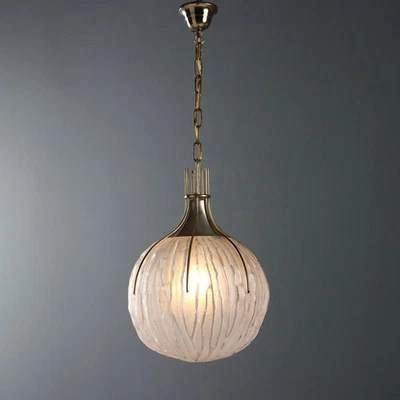 Plafonnier Vintage Design Métal Laiton Verre Design Années 1970 Original - Photo 1/4