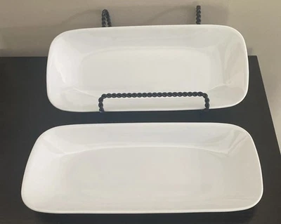 2- Corelle Pure White 10.5 APPETIZER TRAY Platter Oblong Rectangle Plate - Image 1 of 3