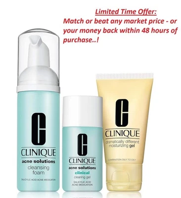 Kit de espuma limpiadora, gel limpiador e hidratante Clinique para el acné | Limpieza para el cuidado de la piel Foto 1 de 4