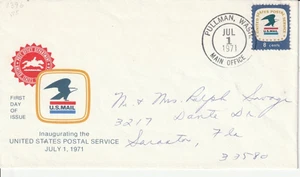1396 July 1 1971 # 1396 FDC First Day Pullman Main Office Washington - Picture 1 of 1