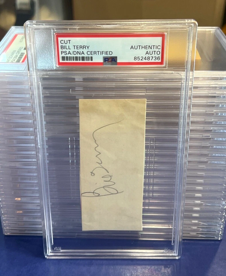 Vintage Bill Terry Signed 2x4 Cut PSA COA - Image 1 of 3