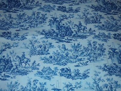 Countryside Scene Blue Toile Cotton Fabric - Marcus Brother Textiles  21" x 44" - Image 1 of 4