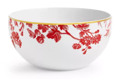 Martha Stewart Holiday Serve Bowl 9,3 pulgadas, tazón de porcelana para servir, rojo/dorado Foto 1 de 4
