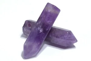 2 Pcs 30x8MM Amethyst Healing Hexagonal Pointed A Genuine Natural Beads - Picture 1 of 3