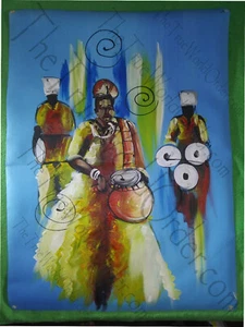 Handpainted Original Artwork, "African Drummers and Spirals", By Ghanaian Hands - Picture 1 of 10