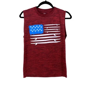 Tek Gear Boys Size Medium Patriotic Sleeveless Shirt Red Polyester Flag Firework - Picture 1 of 9