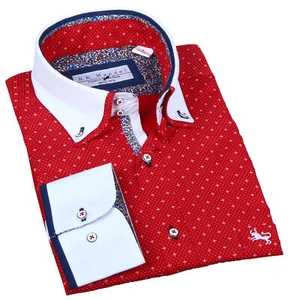 Red Elegance - Camicia di design slim fit rossa con motivo discreto - Foto 1 di 6