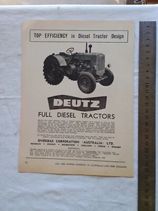 Deutz Tractor Advertisement Removed from a 1952 Farming Magazine a - Picture 1 of 1