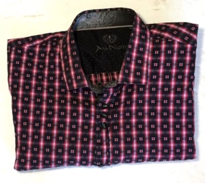 Au Noir Mens Button Down Shirt Sz 5 (XL) Plaid Black Red White Long Sleeve - Foto 1 di 9