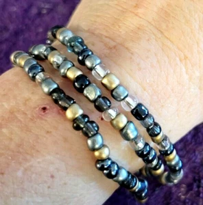 Bracelet or Necklace Metalic Bronze Midnight Sky Glass Bead Beaded - Unique 22" - Picture 1 of 6