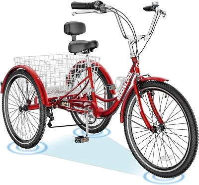 MOPHOTO Adult Tricycle Bike, Three Wheel Beach Cruiser, 24 & 26-Inch Wheels - Image 1 of 4