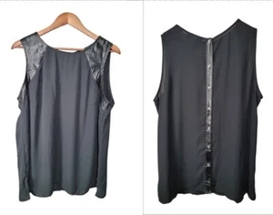Lane Bryant Women’s Plus Size 18 Tank Top Black Faux Leather Accent Button Back - Picture 1 of 5