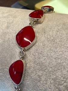 Sterling Silver Bracelet Red Jasper Pia 32.14g - Picture 1 of 10