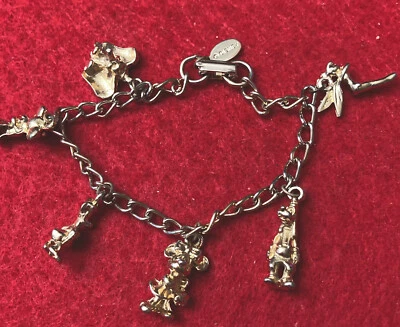 Walt Disney винтажный браслет с брелоками детей 6 «серебристый тон Дональд Микки, Гуфи, Дамбо - Изображение 1 из 4